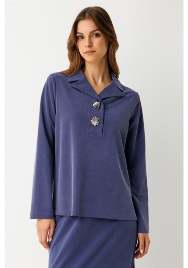 İri Düğmeli Etekli Takım İndigo İndigo