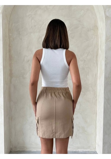 Kargo Cep Mini Etek Bej