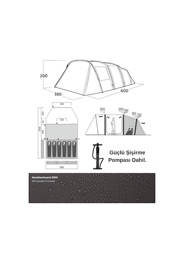 Easy Camp Kullen 6 Air Blackroom 23 M² & 6 Kişilik Şişme Aile Çadırı Yeşil