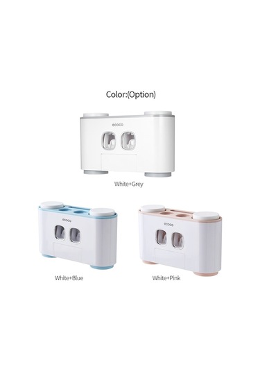 Pazly Ecoco Otomatik Sıkmalı Diş Macunu Seti - 2 Dispenser, 4 Bardak, 5 Fırça, Duvara Monte, Gri Beyaz