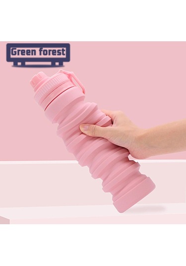 Lebihmurah Generic Yeşil Orman Spor Katlanır Şişe Sızdırmaz Silikon Katlanabilir Su Şişesi