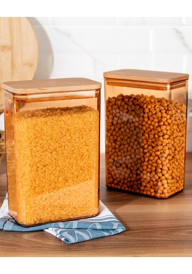 Madame Coco Diviera 2000ml Ahşap Kapaklı Saklama Kabı 2'li 1ksakl04292000ml-amber