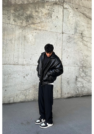 Flaw 90's Vintage Kalıp Siyah Deri Mont-siyah Siyah