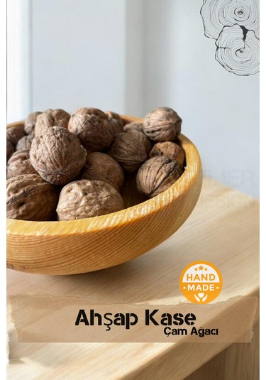 El Yapımı Çam Ağacı Ahşap Kase & Çerezlik 20 Cm