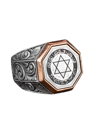 El Yapımı Solomon Mührü Gümüş Yüzük, Davut Yıldızı Yüzüğü, 925 Ayar Gümüş Yüzük, Solomon Mührü Yüzüğü Gümüş
