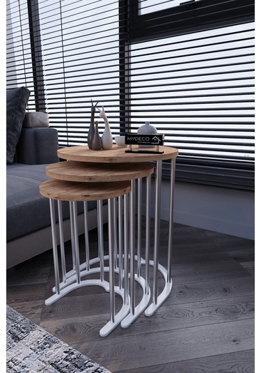 3' Lü Zigon Sehpa Gümüş Ayak Atlantik Çam 18 Mm Mdf Gümüş - Atlantik Çam