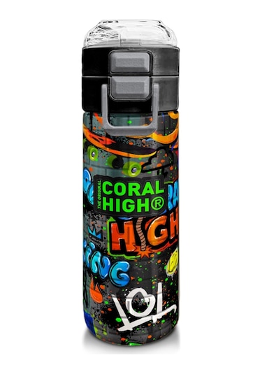 Coral High Çelik Matara Termos/suluk 31972 - 500ml, Erkek Çocuk - Siyah Mavi Grafiti Desenli Çok Renkli