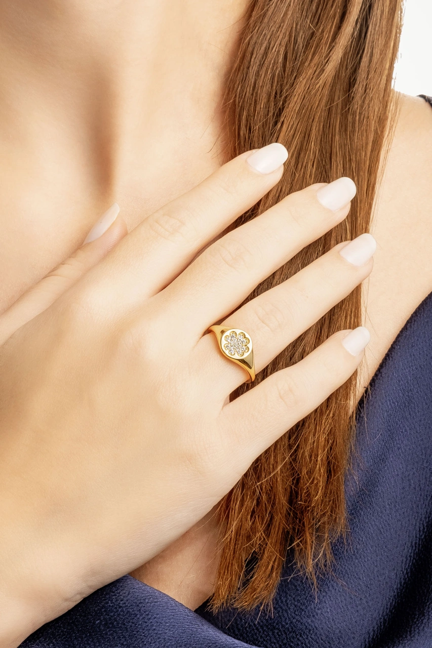 Yonca 18 Ayar Sarı Altın Kaplama Gümüş Minimal Yüzük Sarı