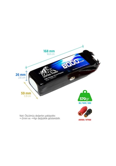 Leopard Power 8000 mAh 11.1V 3S 25C UAV & Multirotor Lityum Polimer Lipo Batarya Pil