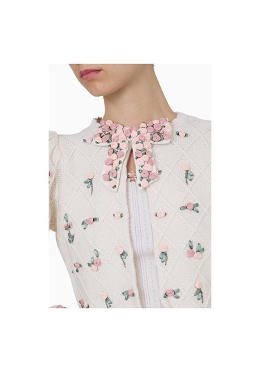 Almi Alice And Olivia Çiçek Işlemeli Örgü Hırka Beyaz