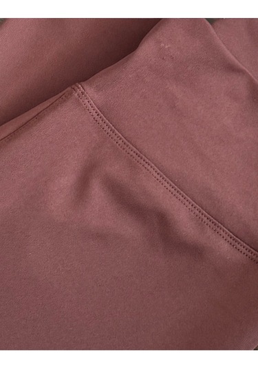 Toparlayıcı Yüksek Bel Kadın Günlük Spor Parlak Tayt Kahverengi