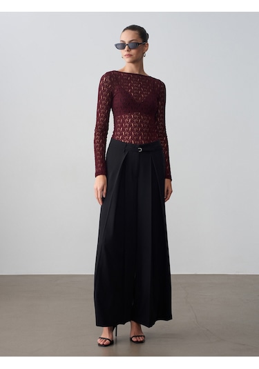 Dilvin 32763 Kayık Yaka Dantel Top-bordo