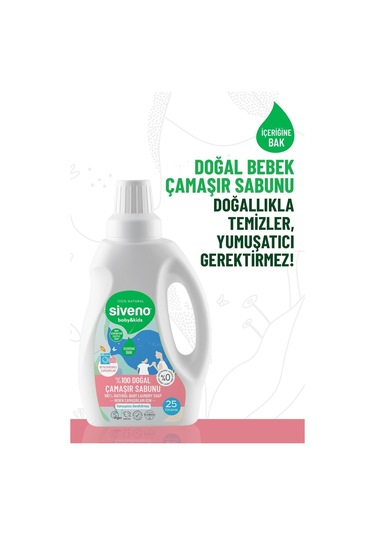 Siveno %100 Doğal Bebek Çamaşır Sabunu Kendinden Yumuşatıcılı Bitkisel Deterjan Konsantre Vegan 750 ml