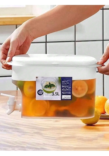 1 Adet Plastik İçecek Dispenseri Tıkaçlı, 1 Galon 3.5 Litre Konteyner, Buzdolabında Musluklu Soğuk Su Isıtıcısı Meyve Çaydanlığı