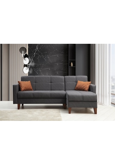 Minarmobilya Polya Sandıklı Bazalı L Köşe Koltuk - Koyu Gri