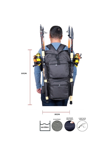 Wolfish Balıkçı Sırt Çantası Siyah 4 Olta Kapasiteli