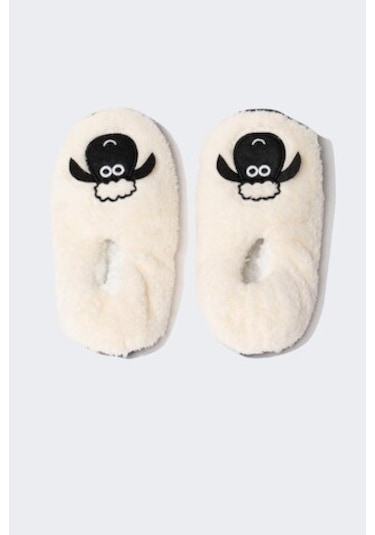 Defacto Kadın Kuzu Temalı Pelüş Ev Patiği V8033AZ24AUER2 Ekru