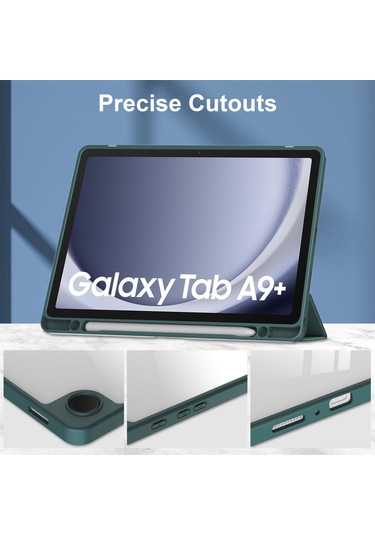 Youtek Samsung Galaxy Tab A9 Ve A9 Plus İçin Üç Katlanır, Kalem Yuvası Ve Uyandırma Fonksiyonlu Koyu Yeşil Tablet Kılıfı