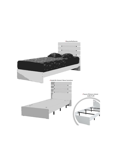 Pasifichome Huga Tek Kişilik Beyaz Ahşap Karyola Komodin Takım 100X200 Cm