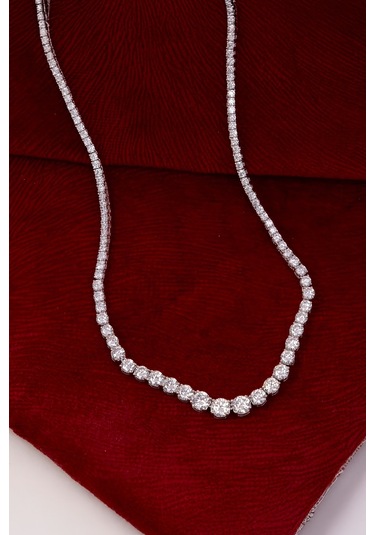 925 Ayar Gümüş Full Zirkon Taşlı Süzme Su Yolu Bayan Kolye