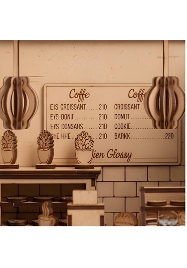 Coffee Shop Ahşap Maket Seti Dıy Miniatür Kafe Peri Led Hediye 214 Parça