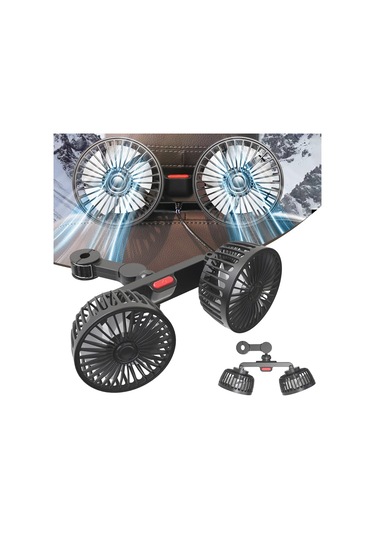 Araba Fan Çifte Kafa Usb Araba Soğutma Fanı Arka Koltuk Başlığı Fanı, Usb Fan 3 Gear 360 Derecelik Araba Kamyonu Suv İçin Ayarlanabilir