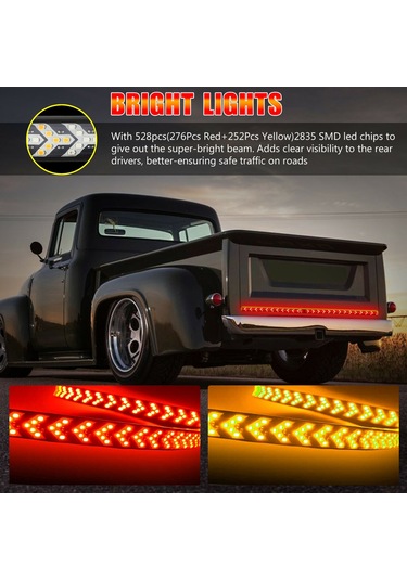 Youtek Pickup Kuyruk Lambası Akıcı Balık Kemiği Fren Ve Sinyal Işığı 12-24v Geniş Voltajlı 1.8m