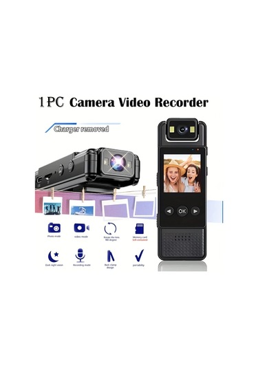 Dashanshop 1pc Yııyry 180 Dönebilir Lens Lcd Ekranlı Gece Görüşlü Usb Şarjlı Mini Giylebilir Kamera