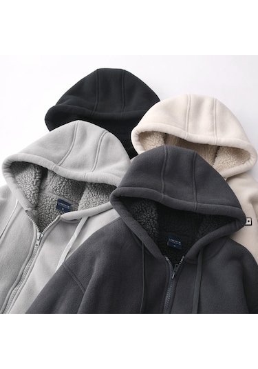 Erkekler İçin Ağır Ceketler, Peluş Kalın Fermuarlı Sweatshirtler, Pamuklu Dolgulu Ceketler Açık Gri