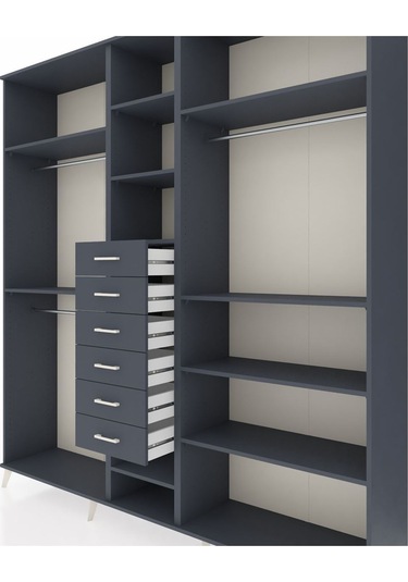 Hyperion Dolap 10 Raflı 6 Çekmeceli 3 Askılı 220x44x243 Antrasit-antrasit/antrasit Antrasıt/antrasıt