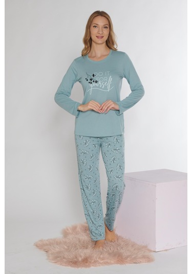 Uzun Kol Pijama Takımı Viskon Alperi 790-37 Mint