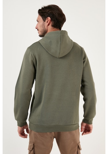 Buratti Regular Fit Kapüşonlu Kanguru Cepli Içi Tüylü Yumuşak Şardonlu Erkek Sweat 5905281 Haki