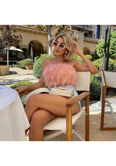 Yaz Modası Kabarık Çok Renkli Kolsuz Tüylü Kılıf Üst Yeşil