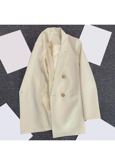 İlkbahar Sonbahar Takım Elbise Ceket Yaka Uzun Kollu Çift Sıralı Takım Elbise Ceket İle Bej