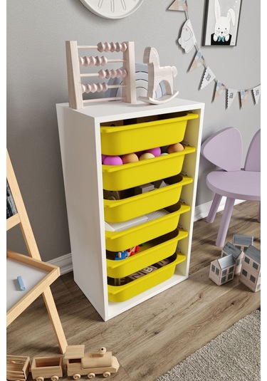 %100 Mdf - Small Mono 6 Sepetli Oyuncak Dolabı Sarı