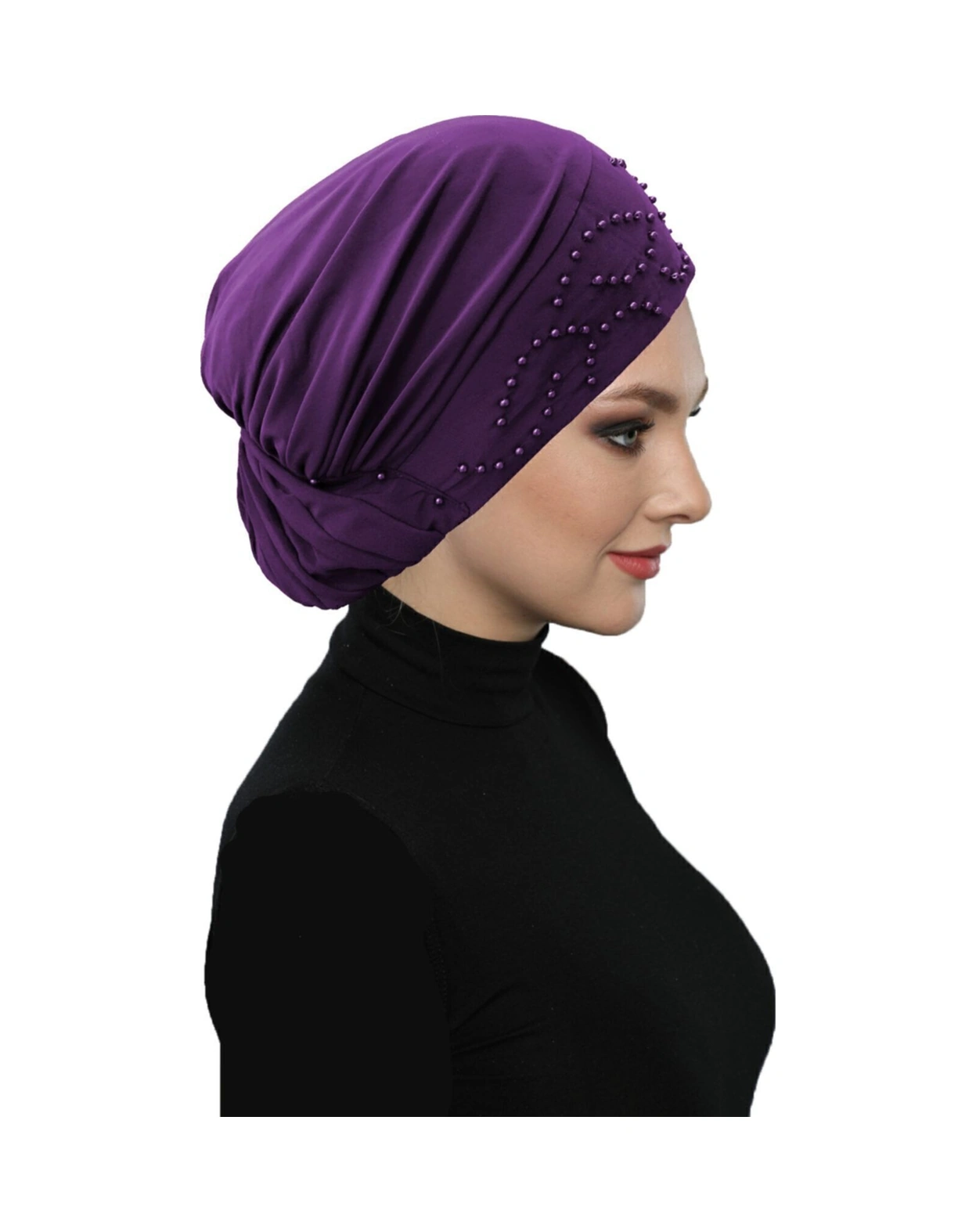 Topuzlu Mor Hazır Türban Tesettür Bone Mor