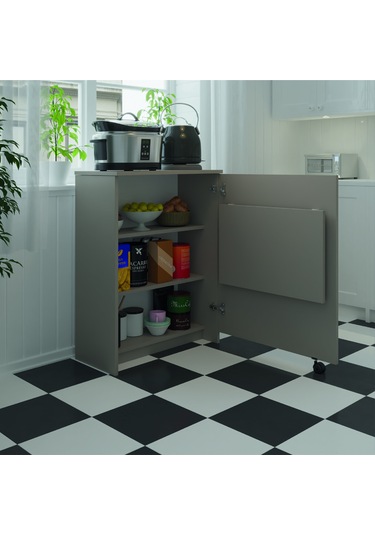 Asra Trend Mutfak Fonksiyonel Kiler Dolabı +katlanır Masa Kül Gri