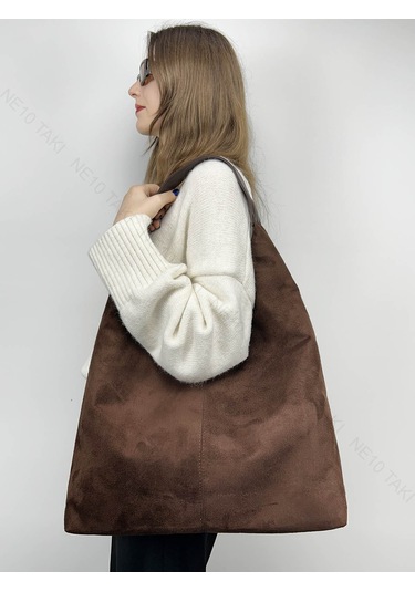 Kadın Çantası, Süet, Salaş Model, Acı Kahve Renk, Model 77 Acı Kahve