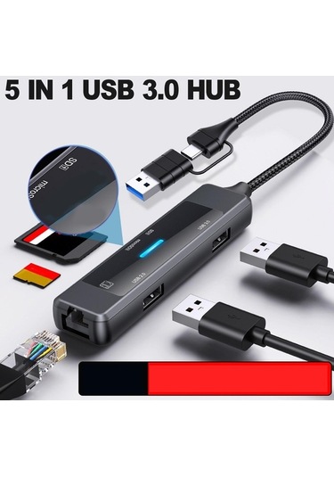 Trendooze 5 Adet Bağlantı Birimi Usb C Hub Splitter Pratik Multi İletişim Merkezi 10,2cmx2,4cmx1,4cm