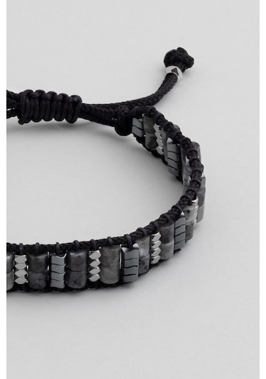 Renkli İp Detaylı Çelik Ayarlanabilir Erkek Bileklik Gri