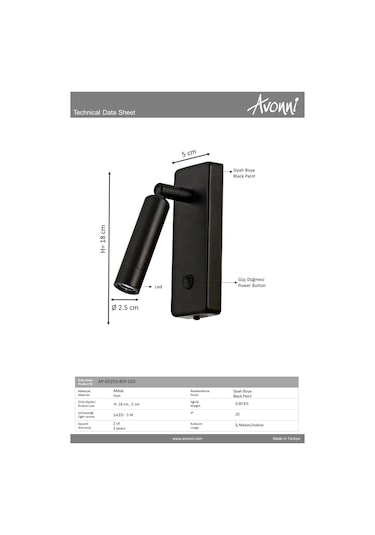 Siyah Boyalı Aplik Avonnı Ap-65253-bsy-led Çok Renkli