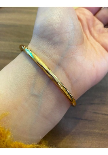 Kadın Gold Renk Taşlı Zikzak Model Çelik Bilezik Gold