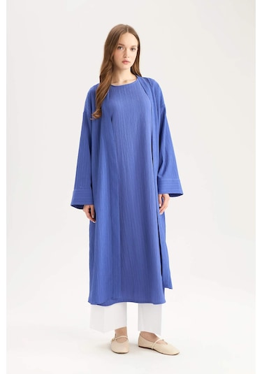 DeFacto 	Relax Fit Şal Yaka Krinkıl Kumaş Uzun Kimono E1816AX25SPBE46 Mavi