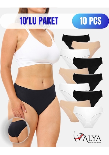 Alya Underwear Kadın Külot Basic Slip Renkli Pamuklu Iç Çamaşırı 10'lu Paket Multicolor-x32 Multicolor - X35