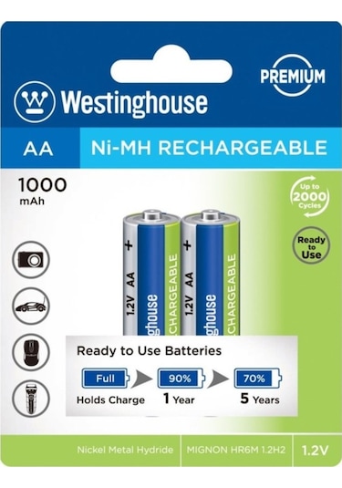 Westinghouse 1000 mAh AA Ni-MH Şarj Edilebilir Kalem Pil 2'li