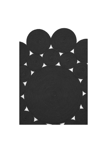 Cool Halı Luke 508 Siyah Yuvarlak Halı Bohem Örgü Hasır Kilim Dekoratif Mutfak Balkon Banyo Halısı