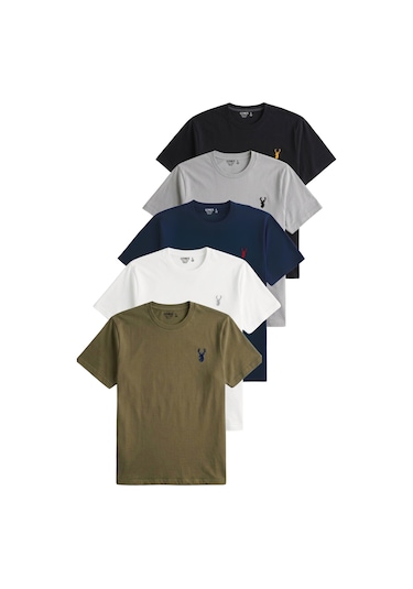 Genius Store Erkek 5'li Tişört %100 Pamuk Süprem Rahat Kalıp Basic Tişört Bisiklet Yaka Nakışlı T-shirt Erkek-5li Haki-beyaz-lacivert-gri-siyah