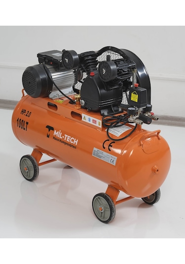 Mil-Tech Çift Kafa Hava Kompresörü 100 LT 2 HP 8 Bar