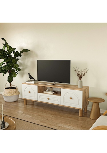 Bohem Tv Ünitesi 150 Cm N Çizgili Mdf Kapak Beyaz Bohem Tv Ünitesi 150 Cm N Çizgili Mdf Kapak Beyaz