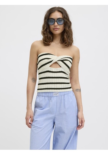 Jack & Jones Kadın Çizgili Straplez Bluz - Linnea - 12277369 Black